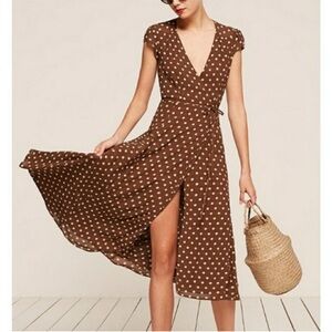 Reformation Carina Wrap Dress Polka Dot Brown size XL light weight
